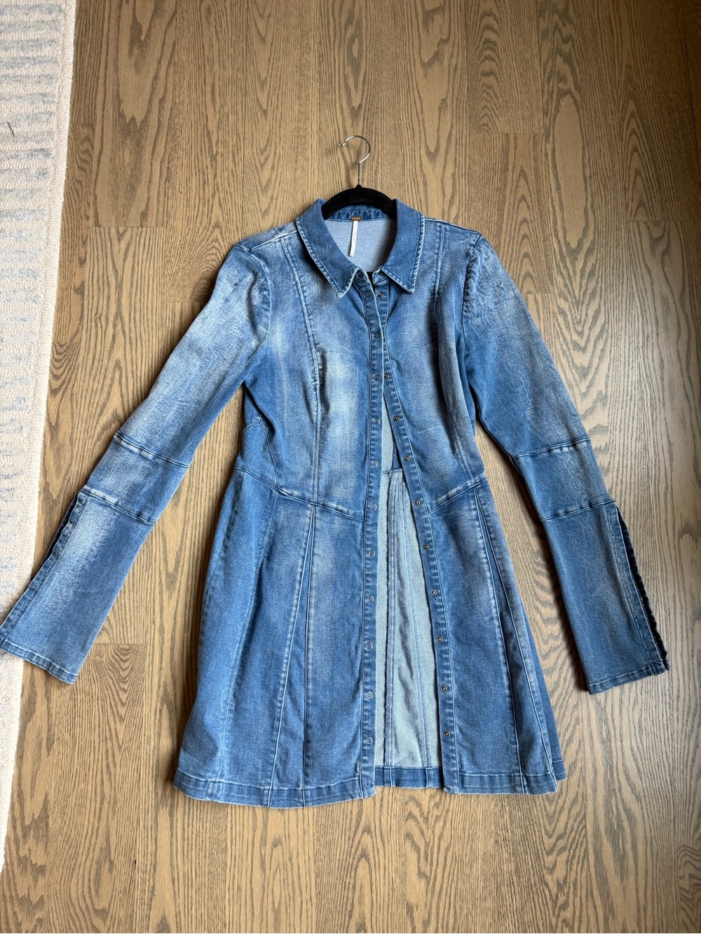Free People Women's Blue Long-Sleeve Denim Shirt Dress